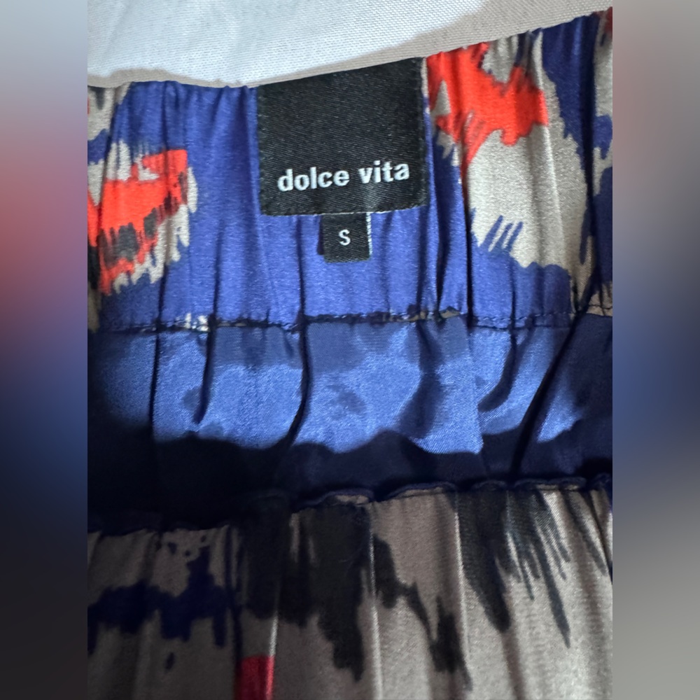 Dolce Vita Silk Floral Print Mini Bubble Skirt Blue Orange Grey Pockets EUC - Picture 2 of 3